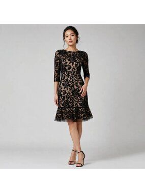 Tadashi Shoji Black Lace Cocktail Dress Size 4